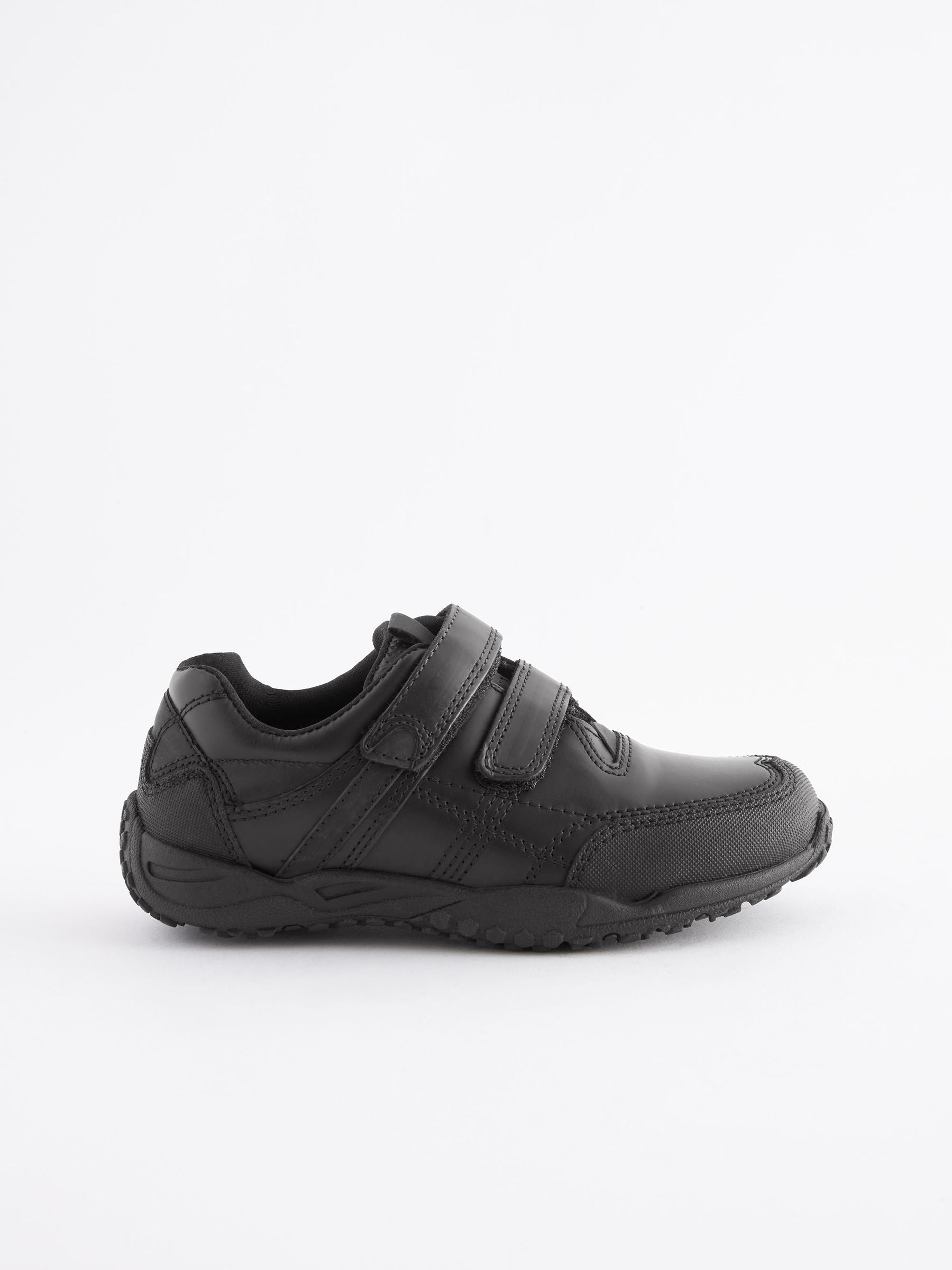 Black Standard Fit (F) Leather Touch Fastening School Shoes image 2