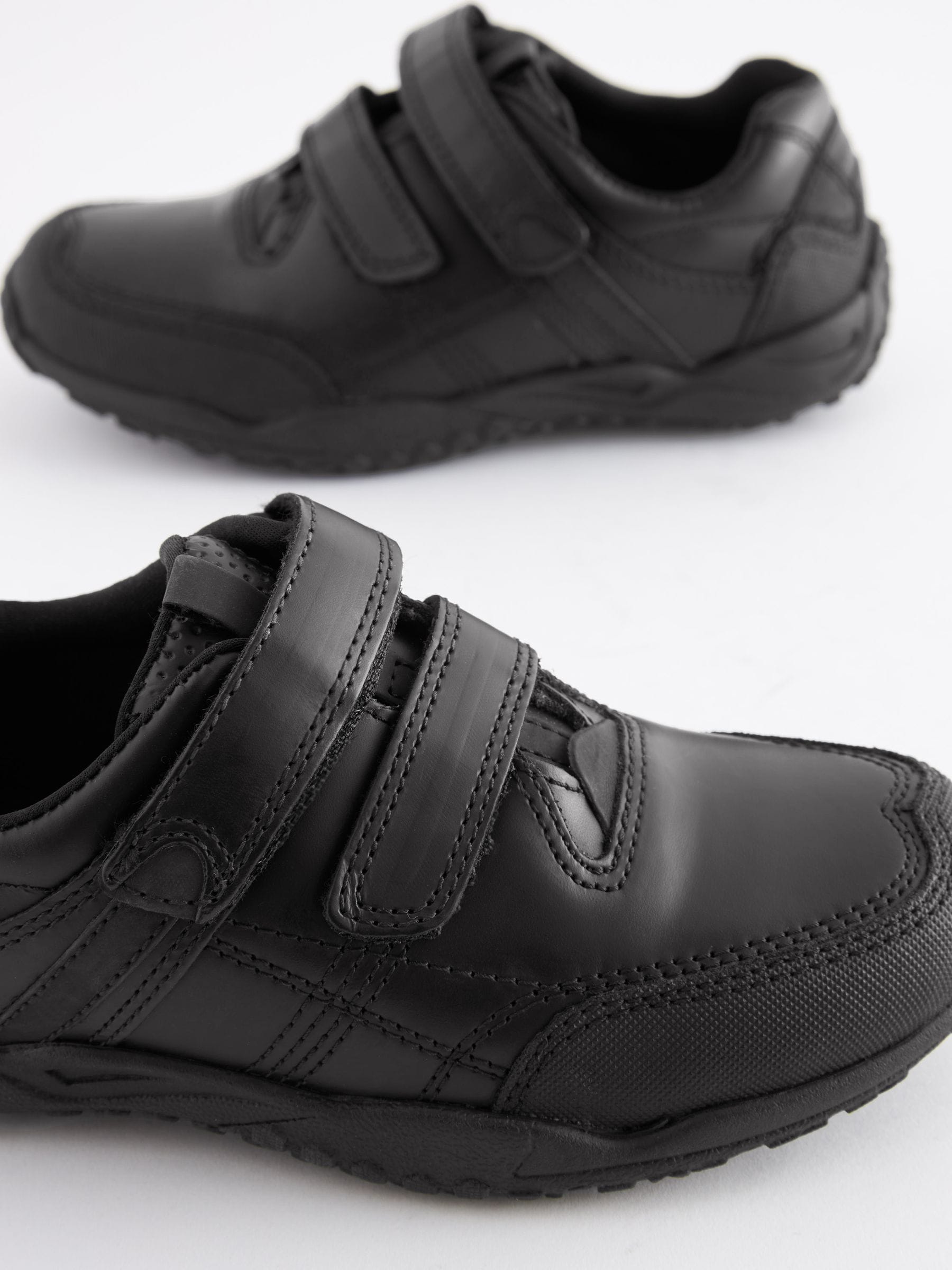 Black Standard Fit (F) Leather Touch Fastening School Shoes image 3