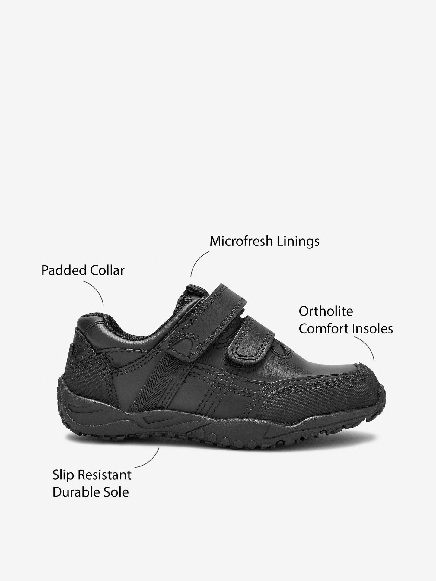 Black Standard Fit (F) Leather Touch Fastening School Shoes image 4