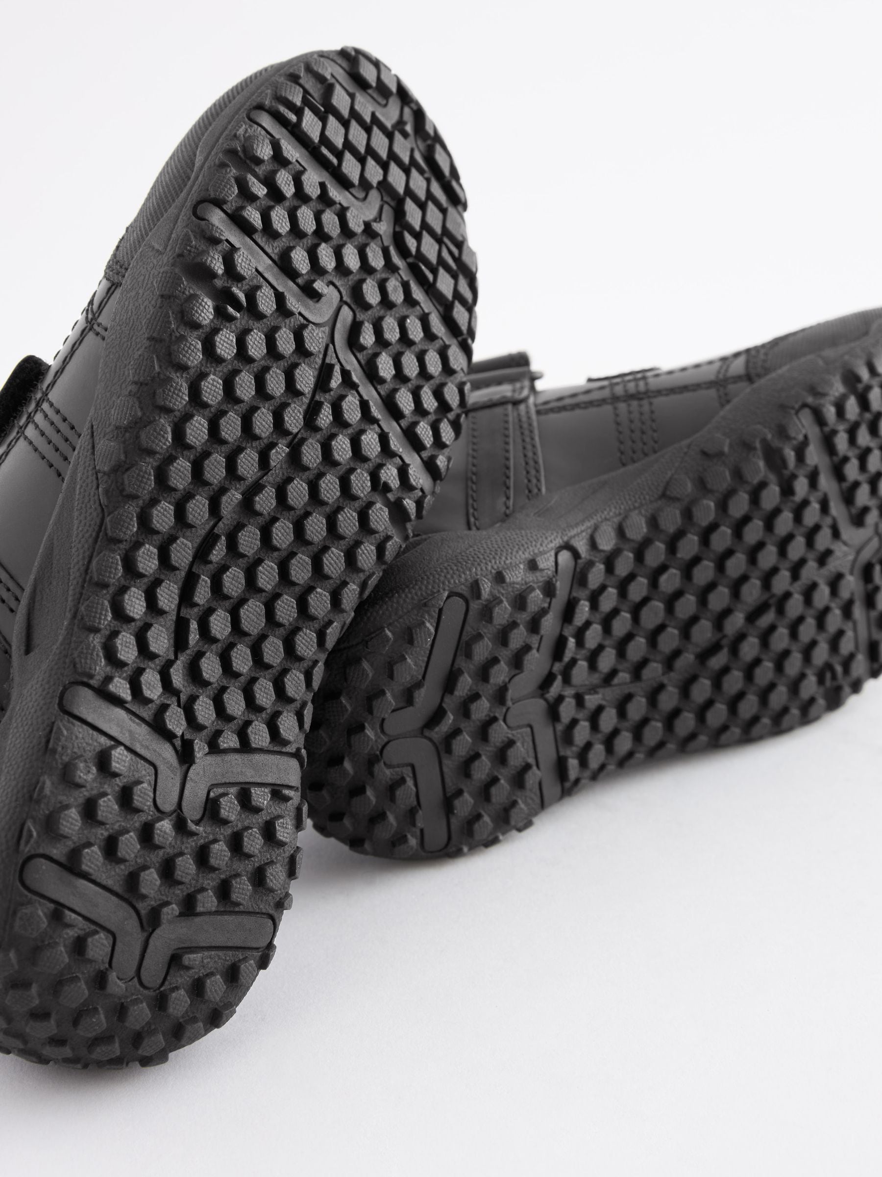 Black Standard Fit (F) Leather Touch Fastening School Shoes image 6