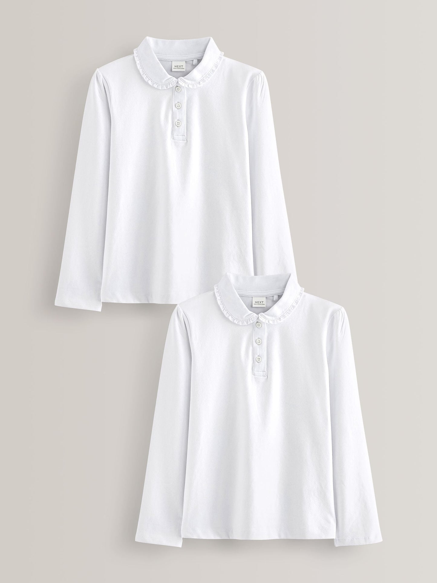 Dsiney Kidz - White Girls Cotton stretch Long Sleeve Frill Collar School Polo Tops 2 Pack (3-14yrs) image 1