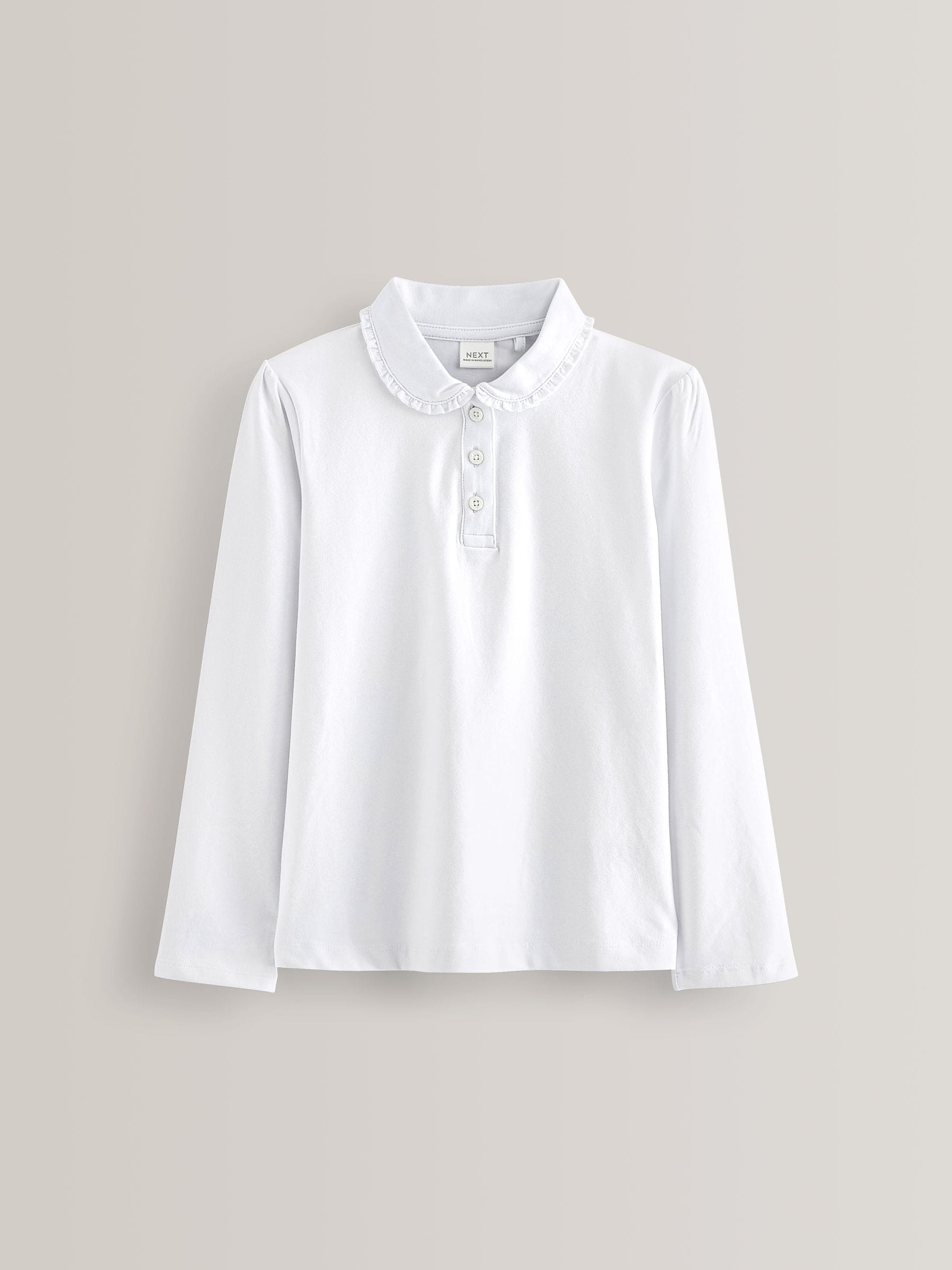 Dsiney Kidz - White Girls Cotton stretch Long Sleeve Frill Collar School Polo Tops 2 Pack (3-14yrs) image 3