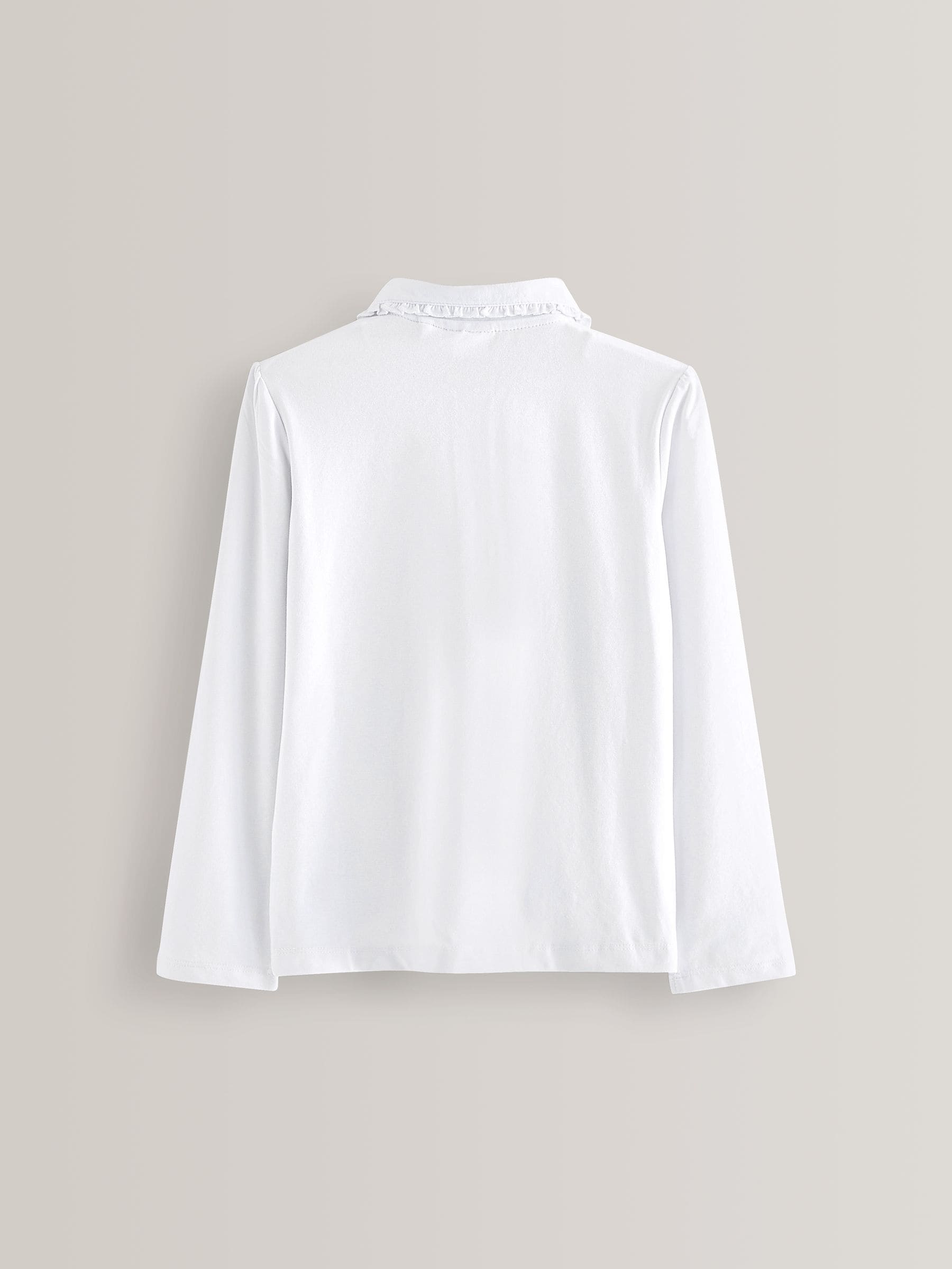 Dsiney Kidz - White Girls Cotton stretch Long Sleeve Frill Collar School Polo Tops 2 Pack (3-14yrs) image 5