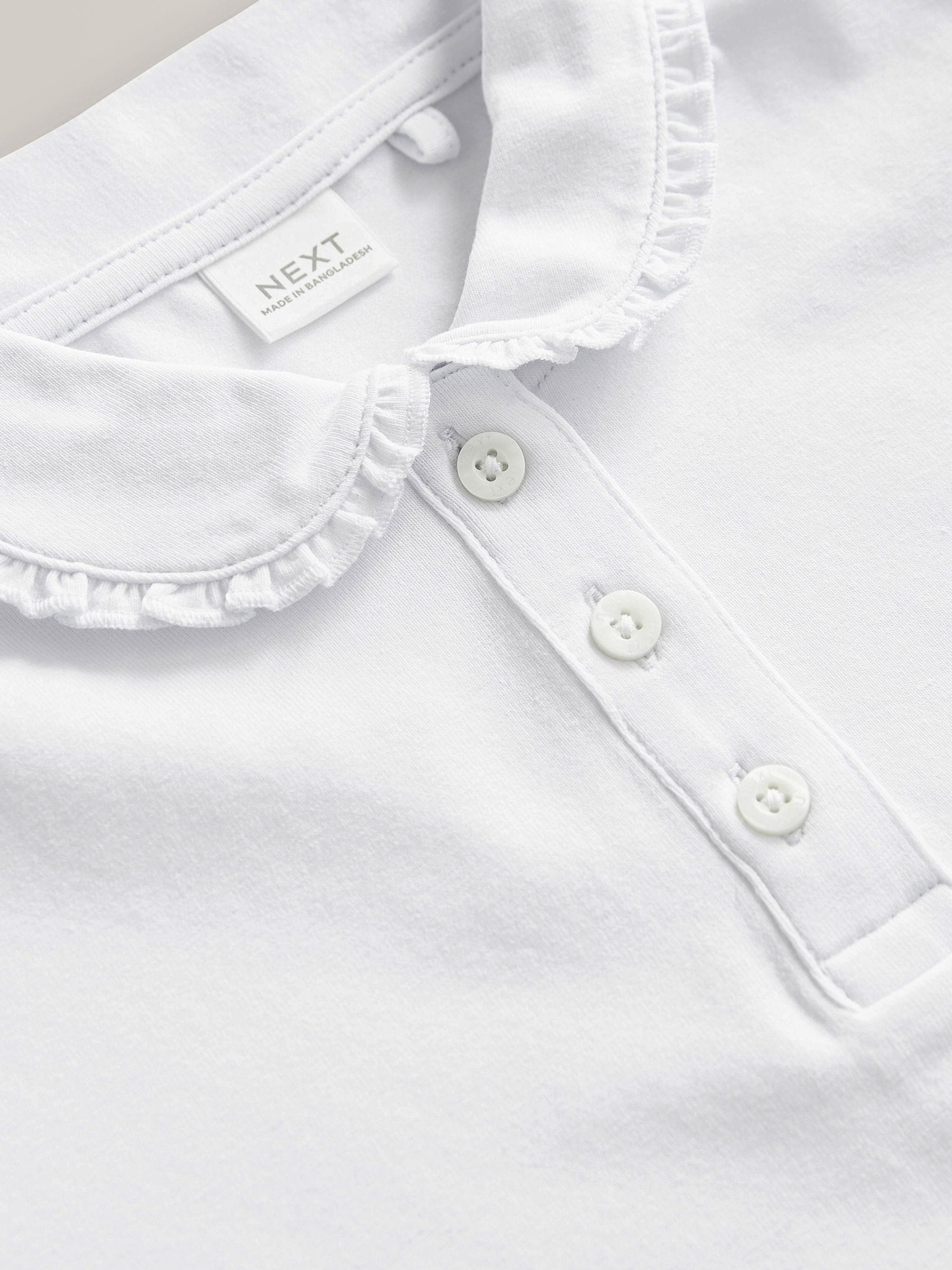 Dsiney Kidz - White Girls Cotton stretch Long Sleeve Frill Collar School Polo Tops 2 Pack (3-14yrs) image 6