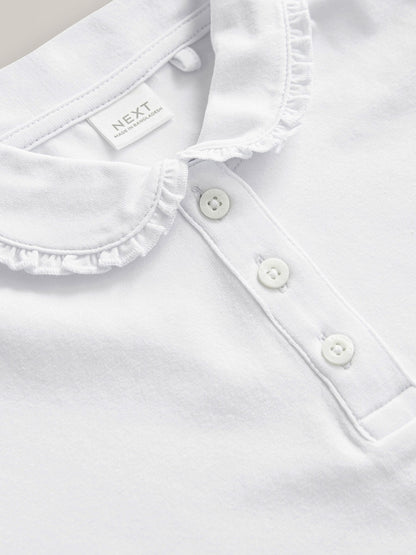 Dsiney Kidz - White Girls Cotton stretch Long Sleeve Frill Collar School Polo Tops 2 Pack (3-14yrs) image 6