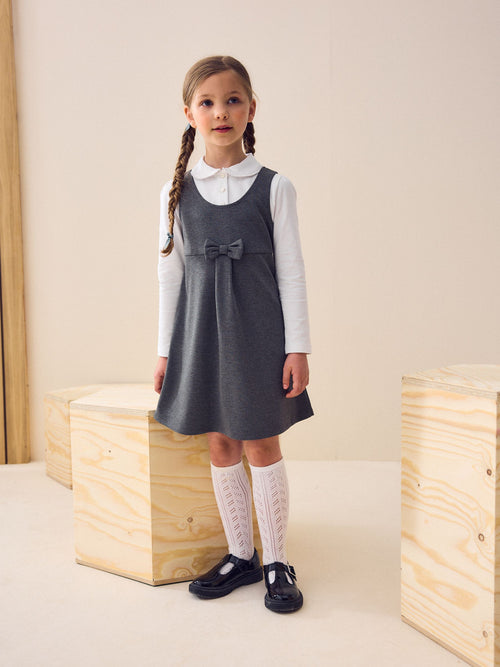 Dsiney Kidz - Grey Jersey Stretch Bow School Pinafore (3-14yrs) image 1