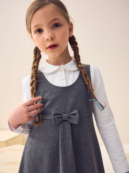 Grey Jersey Stretch Bow School Pinafore (3-14yrs) image 3