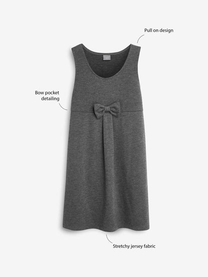 Grey Jersey Stretch Bow School Pinafore (3-14yrs) image 4
