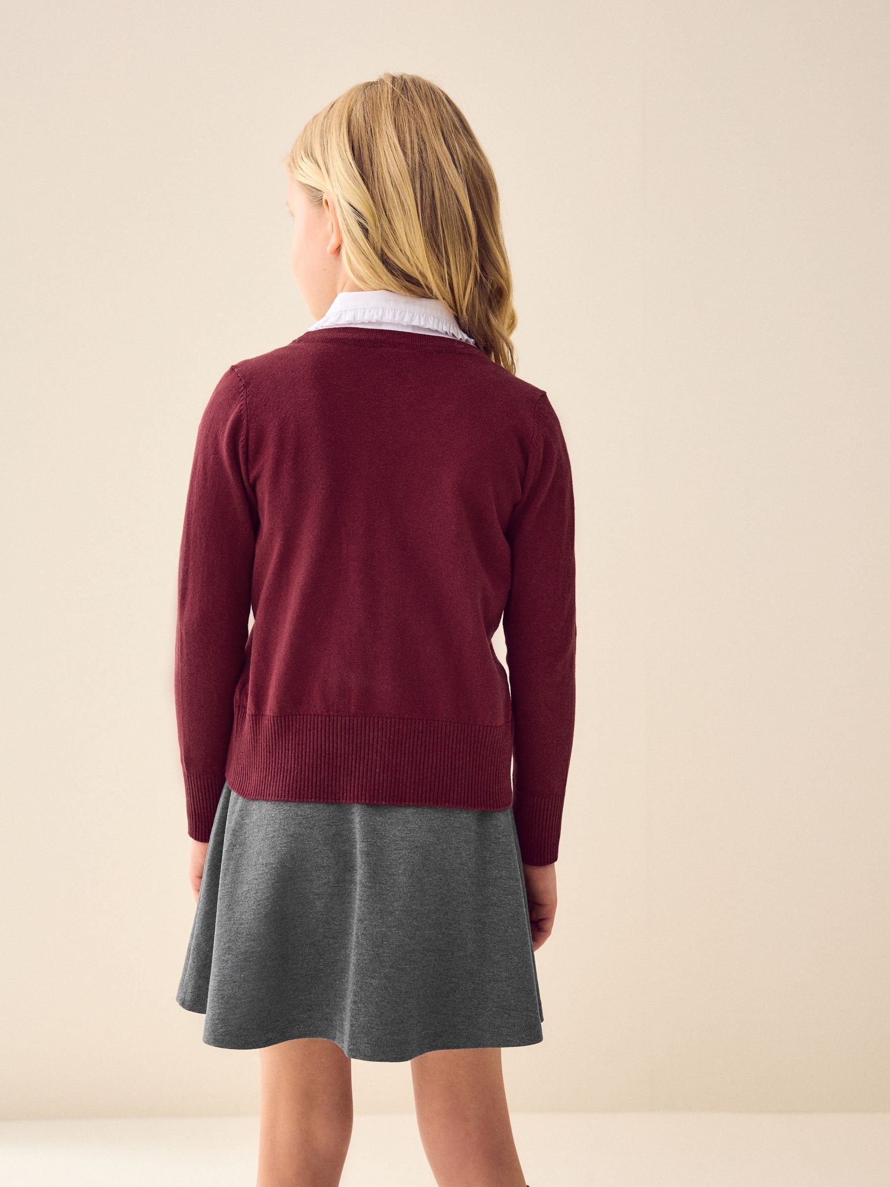 Dsiney Kidz - Burgundy Red Cotton Rich School V-Neck Cardigan (3-16yrs) image 5