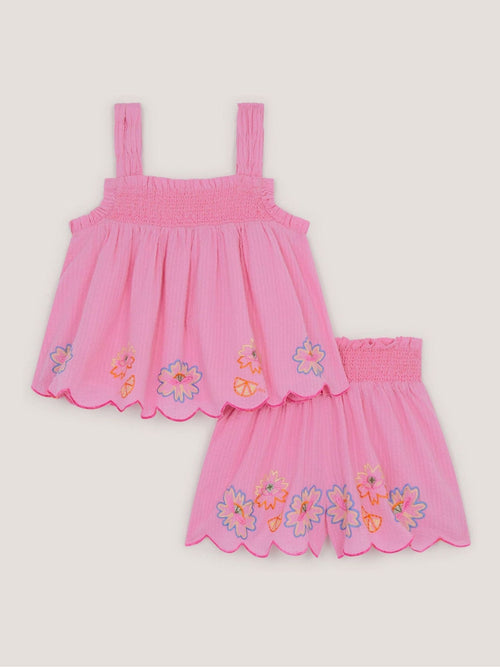 Dsiney Kidz - Monsoon Pink Floral Embroidered Cami Top & Shorts Set image 1