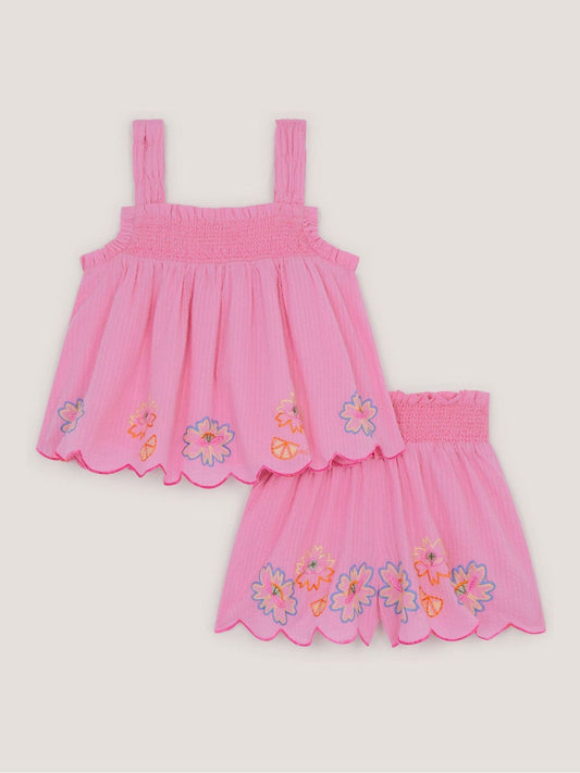 Monsoon Pink Floral Embroidered Cami Top & Shorts Set image 1