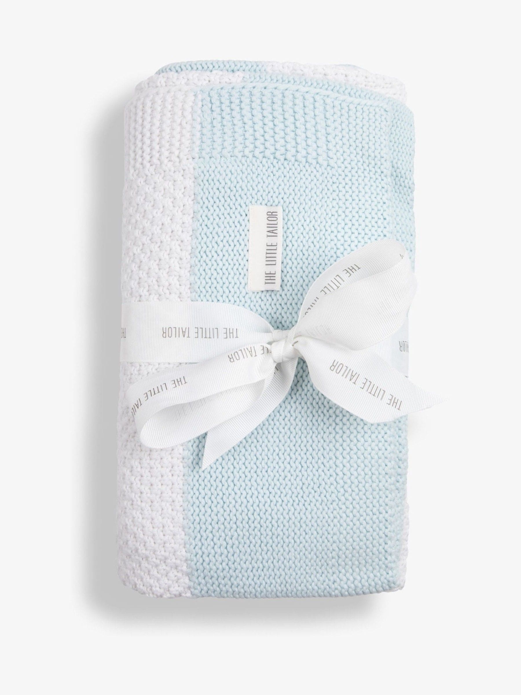 The Little Tailor Blue The Little Tailor Knitted Stripe Baby Blanket image 1