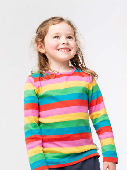 Dsiney Kidz - Pink Cotton Rainbow Stripe Long Sleeve Top image 1