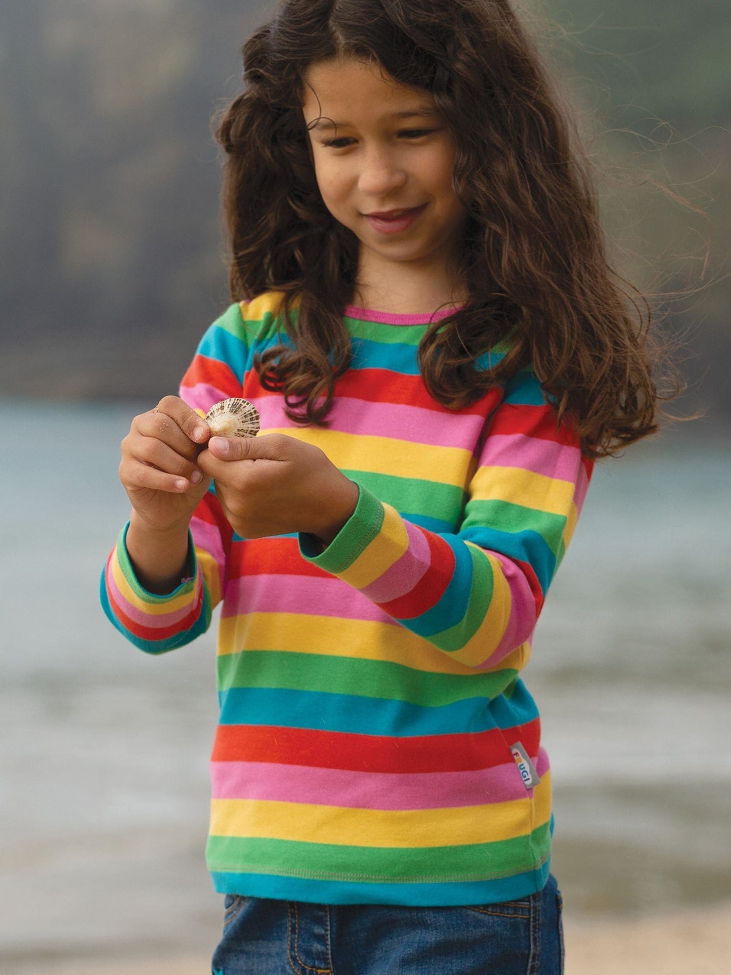 Dsiney Kidz - Pink Cotton Rainbow Stripe Long Sleeve Top image 2