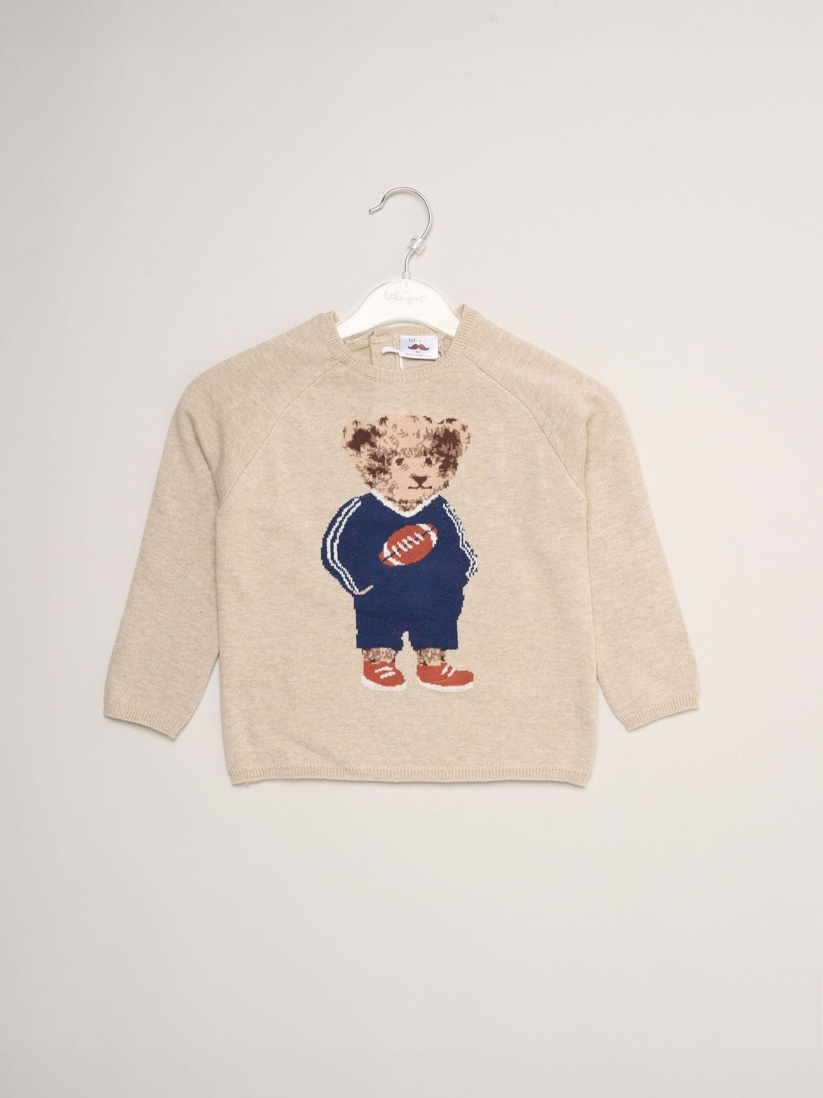 Little Gent Cream True Knit Jumper With Jacquard American Football Bear - image 1