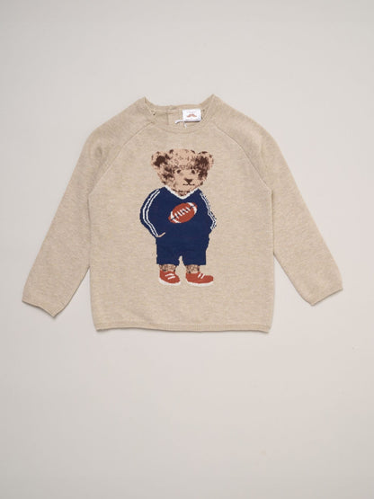 Little Gent Cream True Knit Jumper With Jacquard American Football Bear - image 2