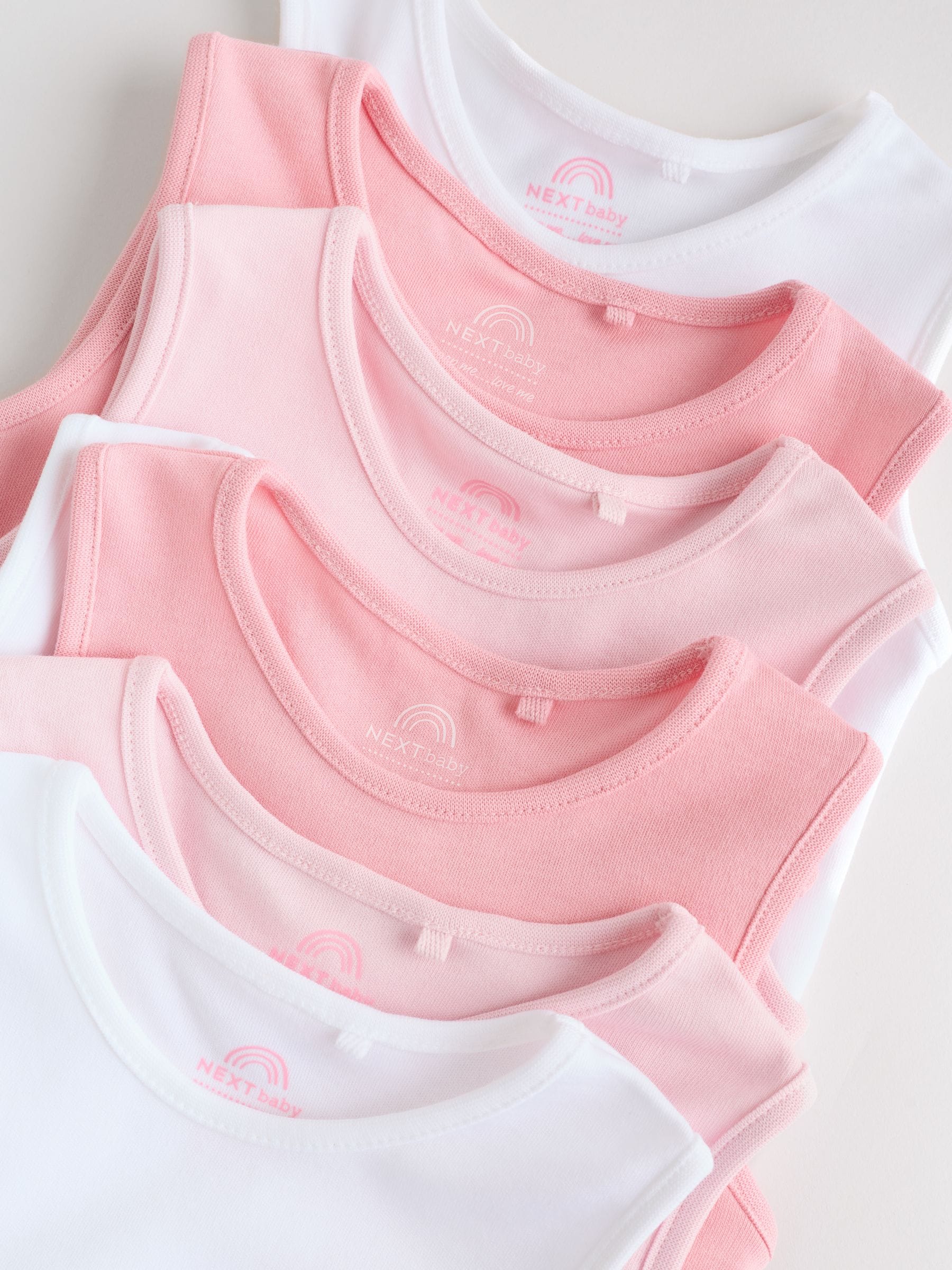 Pink/White 7 Pack Essential Vest Baby Bodysuits image 10