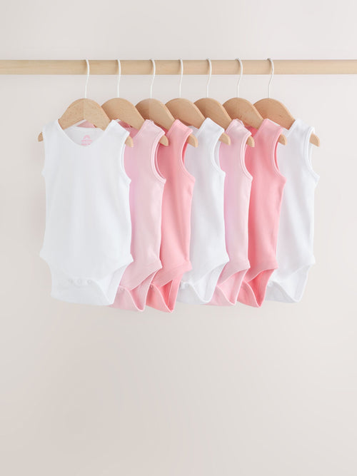 Pink/White 7 Pack Essential Vest Baby Bodysuits image 1