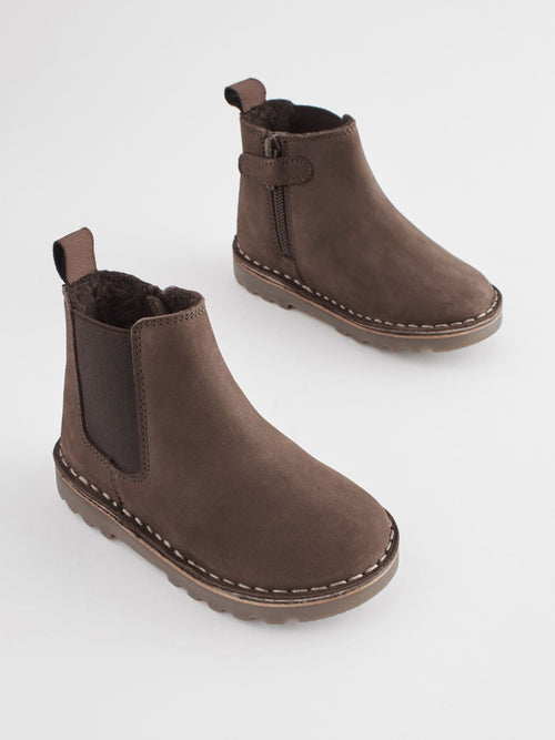Chocolate Brown Wide Fit (G) Warm Lined Leather Chelsea Boots image 1