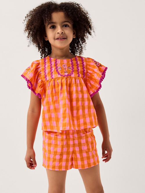 Dsiney Kidz - Monsoon Orange Gingham Print Top & Shorts Set image 1