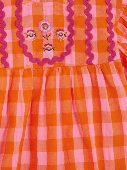 Monsoon Orange Gingham Print Top & Shorts Set image 3