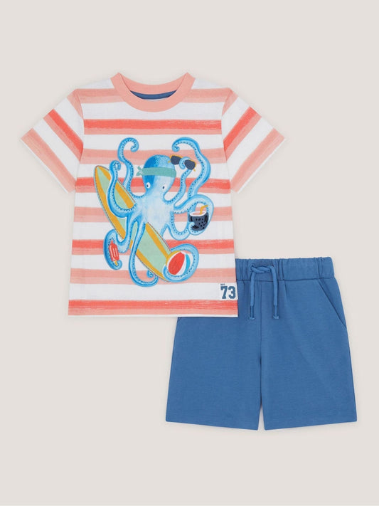 Monsoon Orange Octopus T-Shirt & Jersey Shorts Set image 1