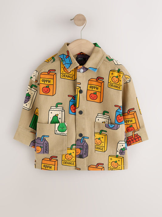 Tan Brown All Over Print Juice Box Twill Printed Overshirt (3mths-7yrs) - image 1
