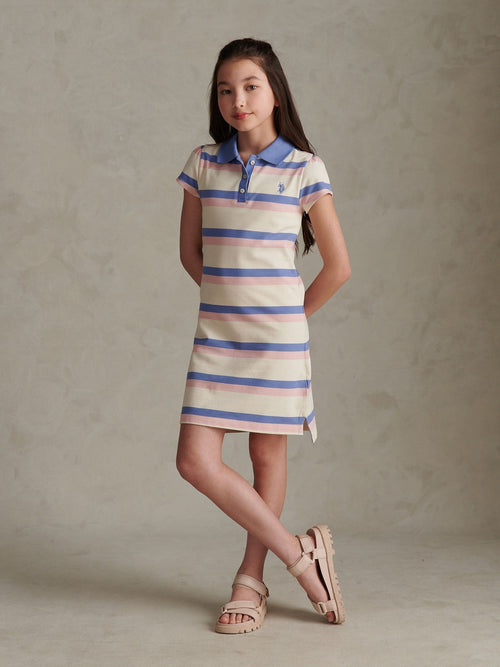 Dsiney Kidz - U.S. Polo Assn Blue Tri Colour Striped Polo Dress image 1
