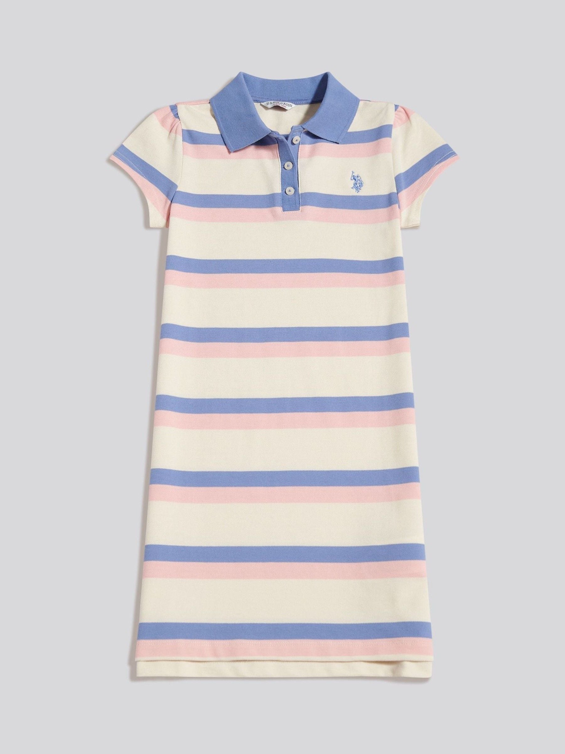 U.S. Polo Assn Blue Tri Colour Striped Polo Dress image 4