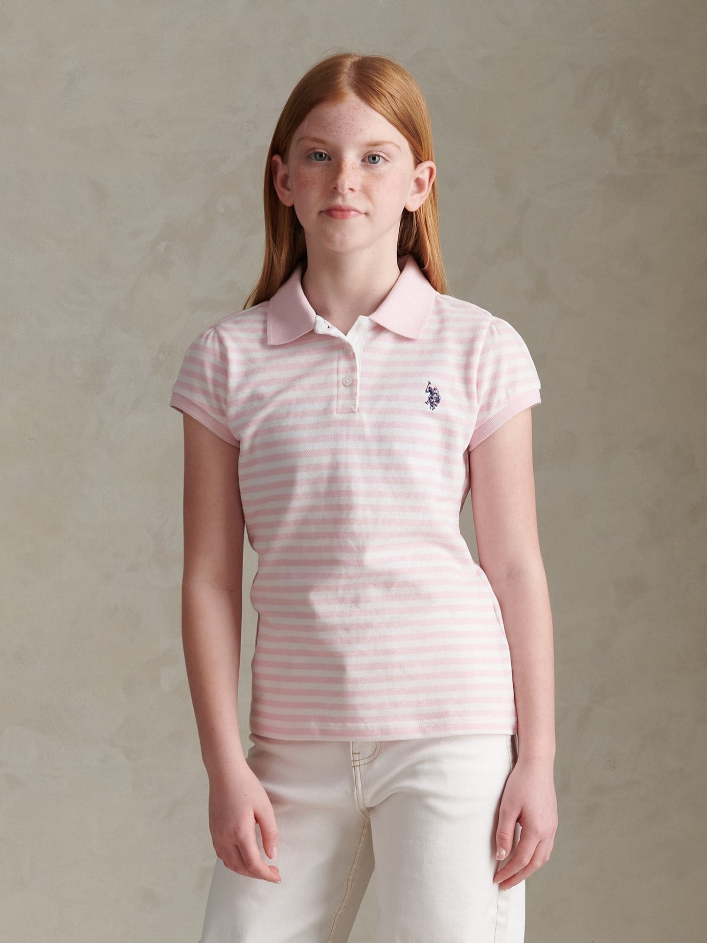 Dsiney Kidz - U.S. Polo Assn Pink Striped Polo Shirt image 1