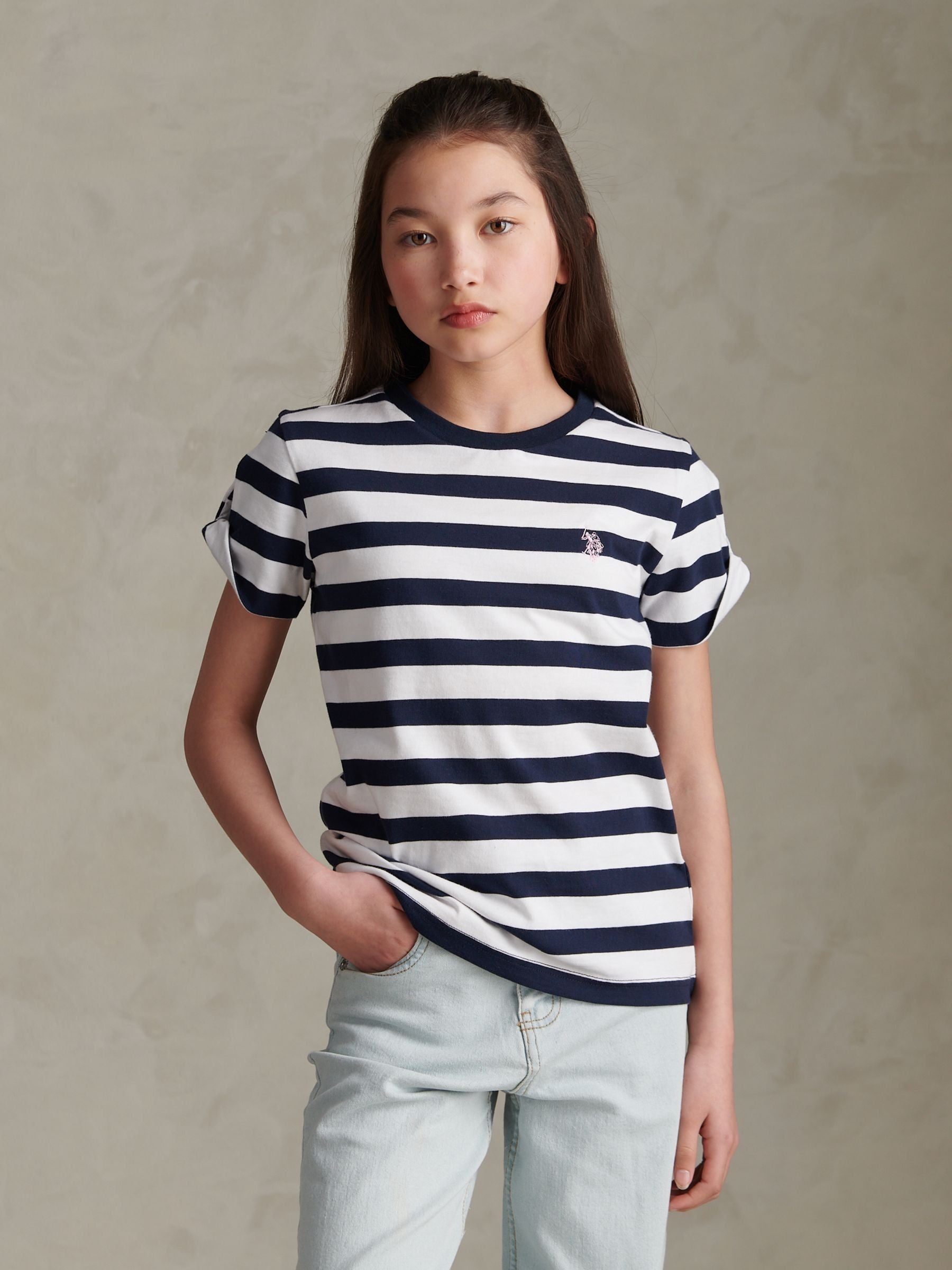 Dsiney Kidz - U.S. Polo Assn Blue Striped Cold Shoulder T-Shirt image 1