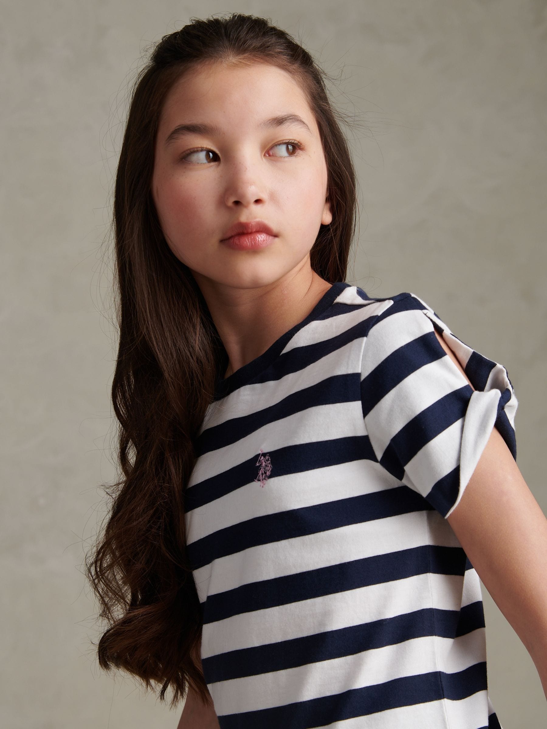Dsiney Kidz - U.S. Polo Assn Blue Striped Cold Shoulder T-Shirt image 2