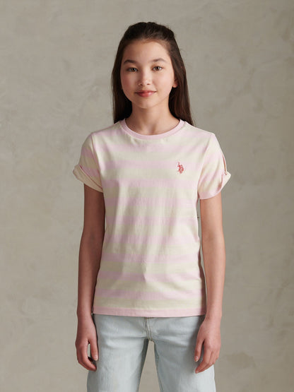 Dsiney Kidz - U.S. Polo Assn Pink Striped Cold Shoulder T-Shirt image 1