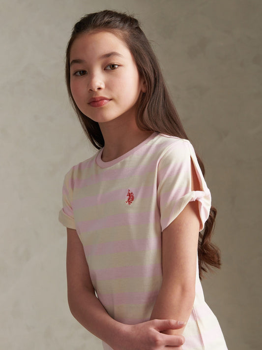 Dsiney Kidz - U.S. Polo Assn Pink Striped Cold Shoulder T-Shirt image 2