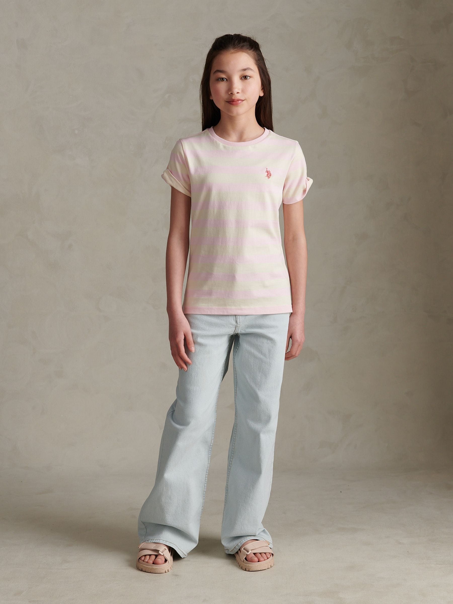 Dsiney Kidz - U.S. Polo Assn Pink Striped Cold Shoulder T-Shirt image 3