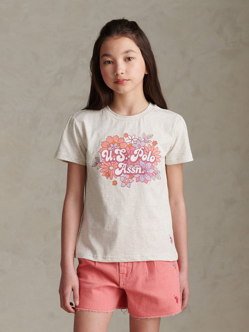 Dsiney Kidz - U.S. Polo Assn Grey Floral Graphic Puff Sleeve T-Shirt image 1