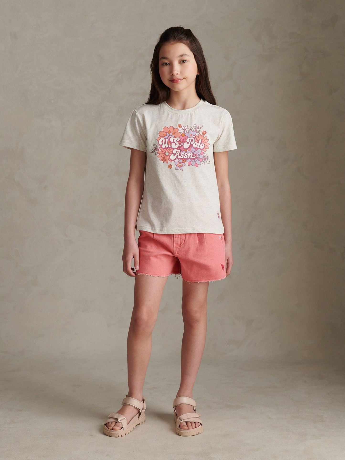 Dsiney Kidz - U.S. Polo Assn Grey Floral Graphic Puff Sleeve T-Shirt image 3