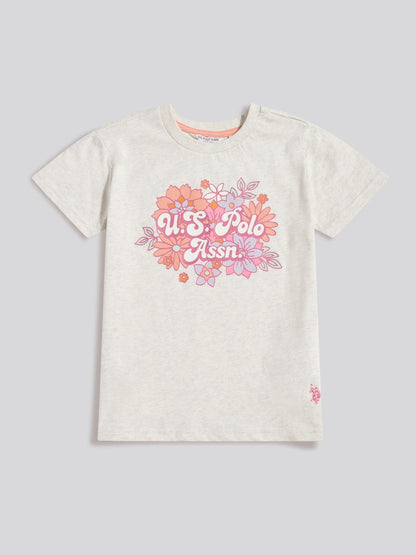 Dsiney Kidz - U.S. Polo Assn Grey Floral Graphic Puff Sleeve T-Shirt image 6