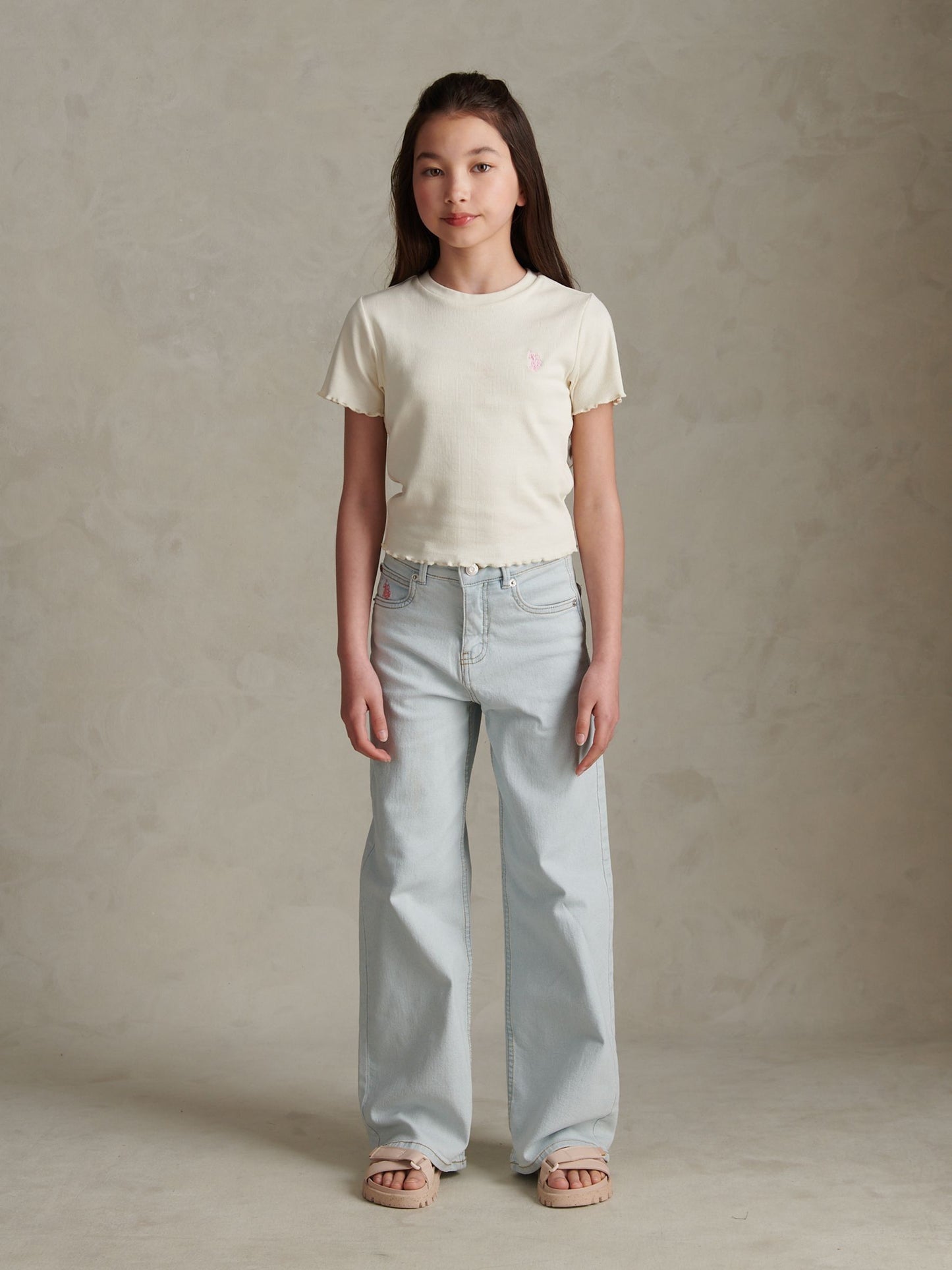 Dsiney Kidz - U.S. Polo Assn Cream Lettuce Hem T-Shirt image 3