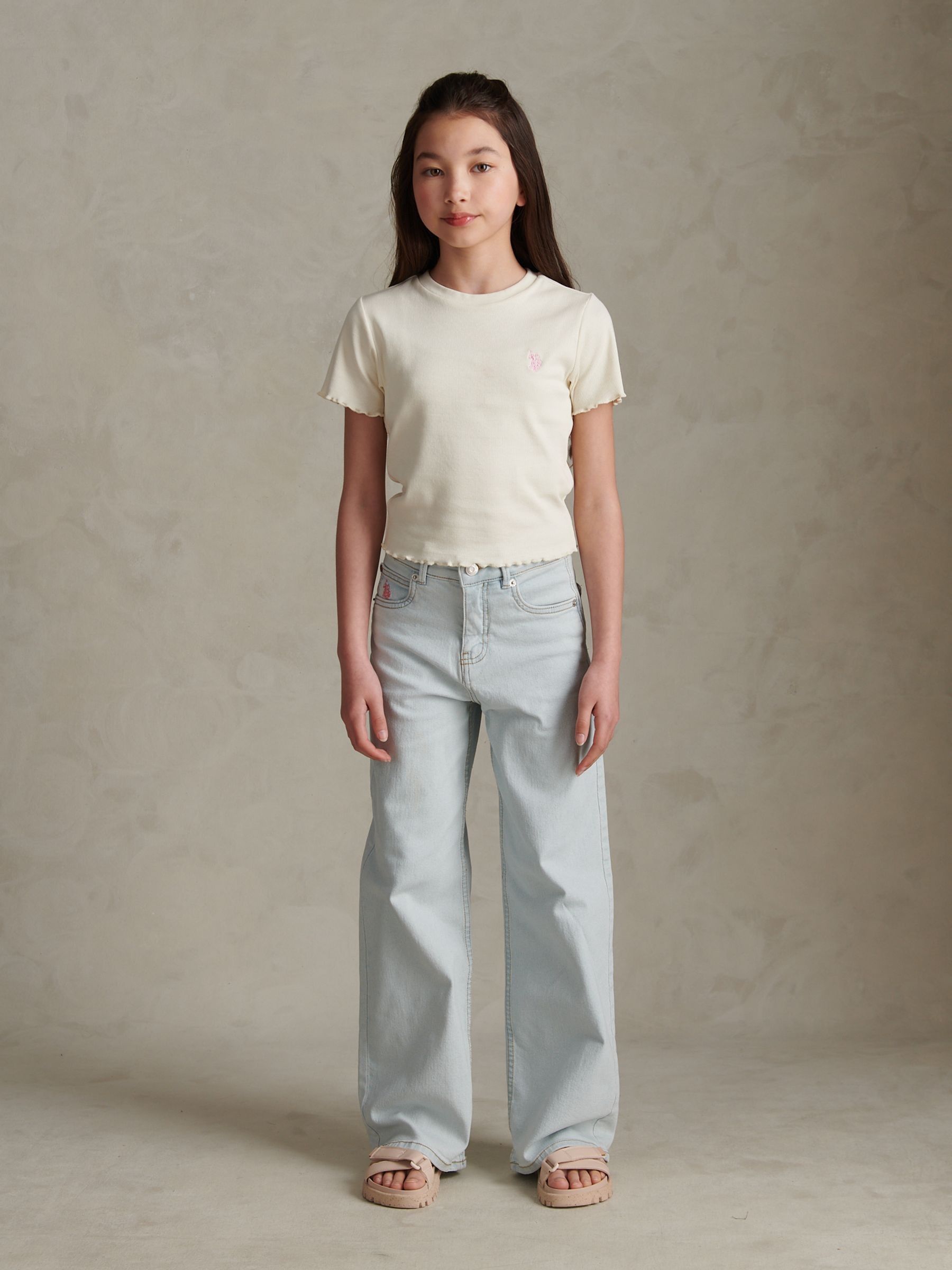 Dsiney Kidz - U.S. Polo Assn Cream Lettuce Hem T-Shirt image 3