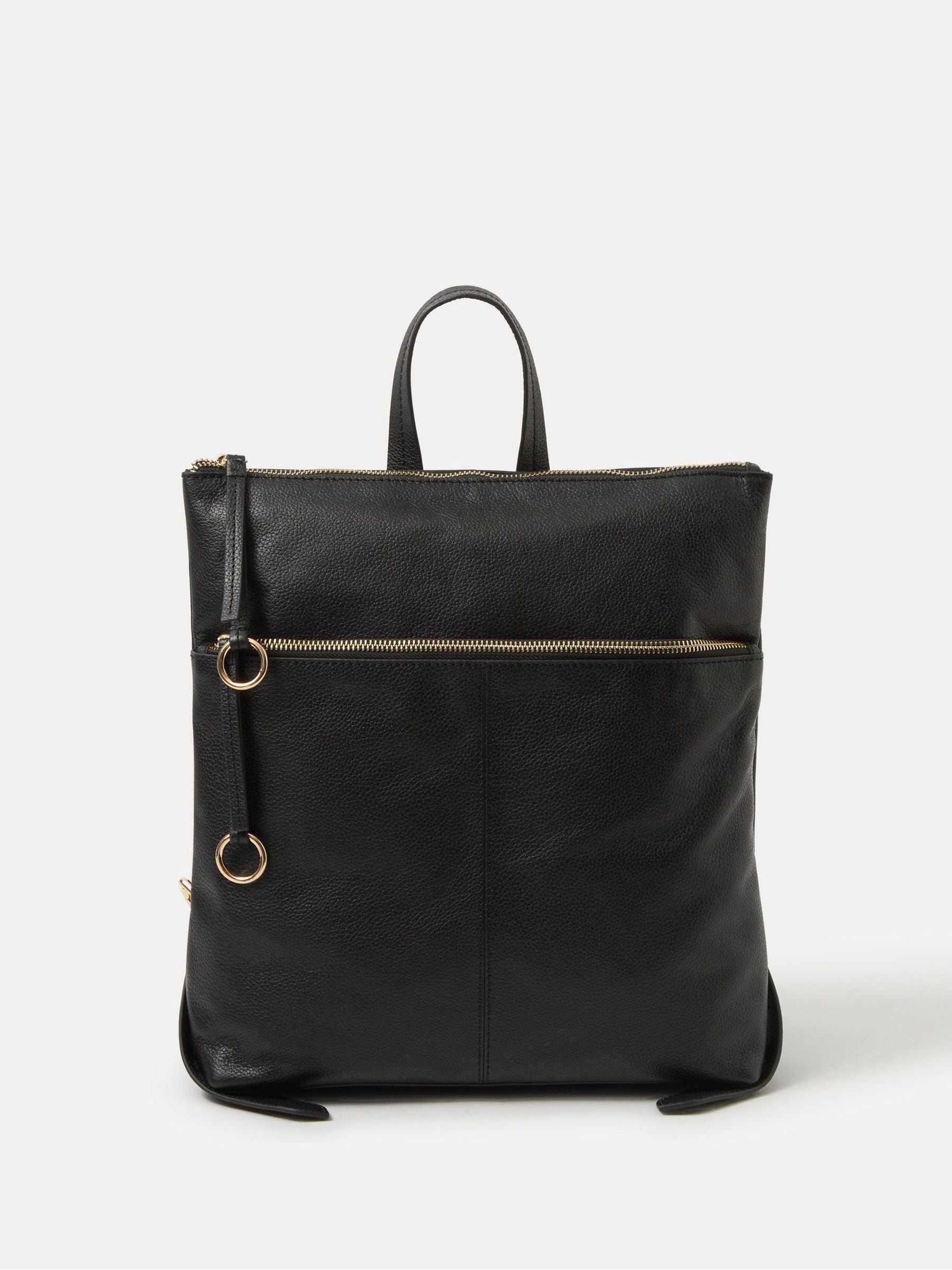 Accessorize Black Double Zip Leather Backpack image 1