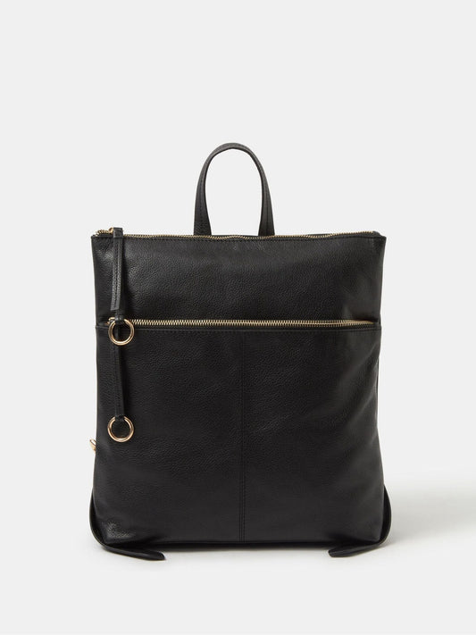 Accessorize Black Double Zip Leather Backpack image 1