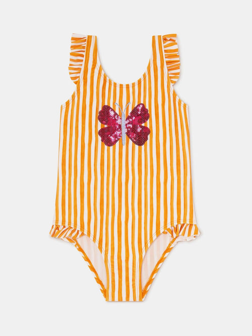 Dsiney Kidz - Angels By Accessorize Yellow Girls Butterfly Embellished Stripe Swimsuit image 1