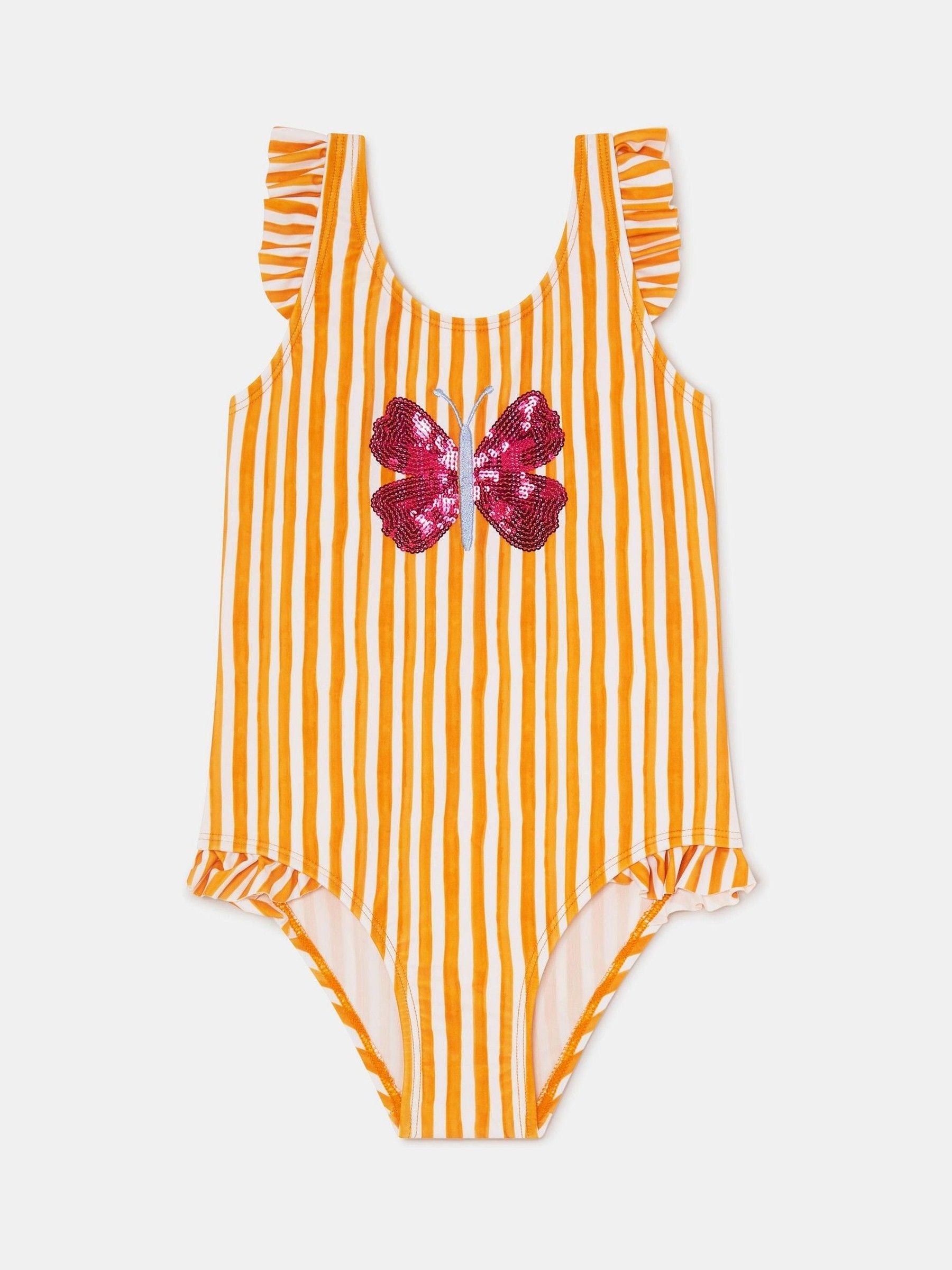 Dsiney Kidz - Angels By Accessorize Yellow Girls Butterfly Embellished Stripe Swimsuit image 1
