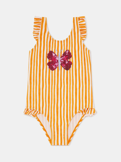 Dsiney Kidz - Angels By Accessorize Yellow Girls Butterfly Embellished Stripe Swimsuit image 1