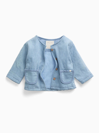 MORI Blue Light Wash Denim Quilted Button Down Jacket - image 1