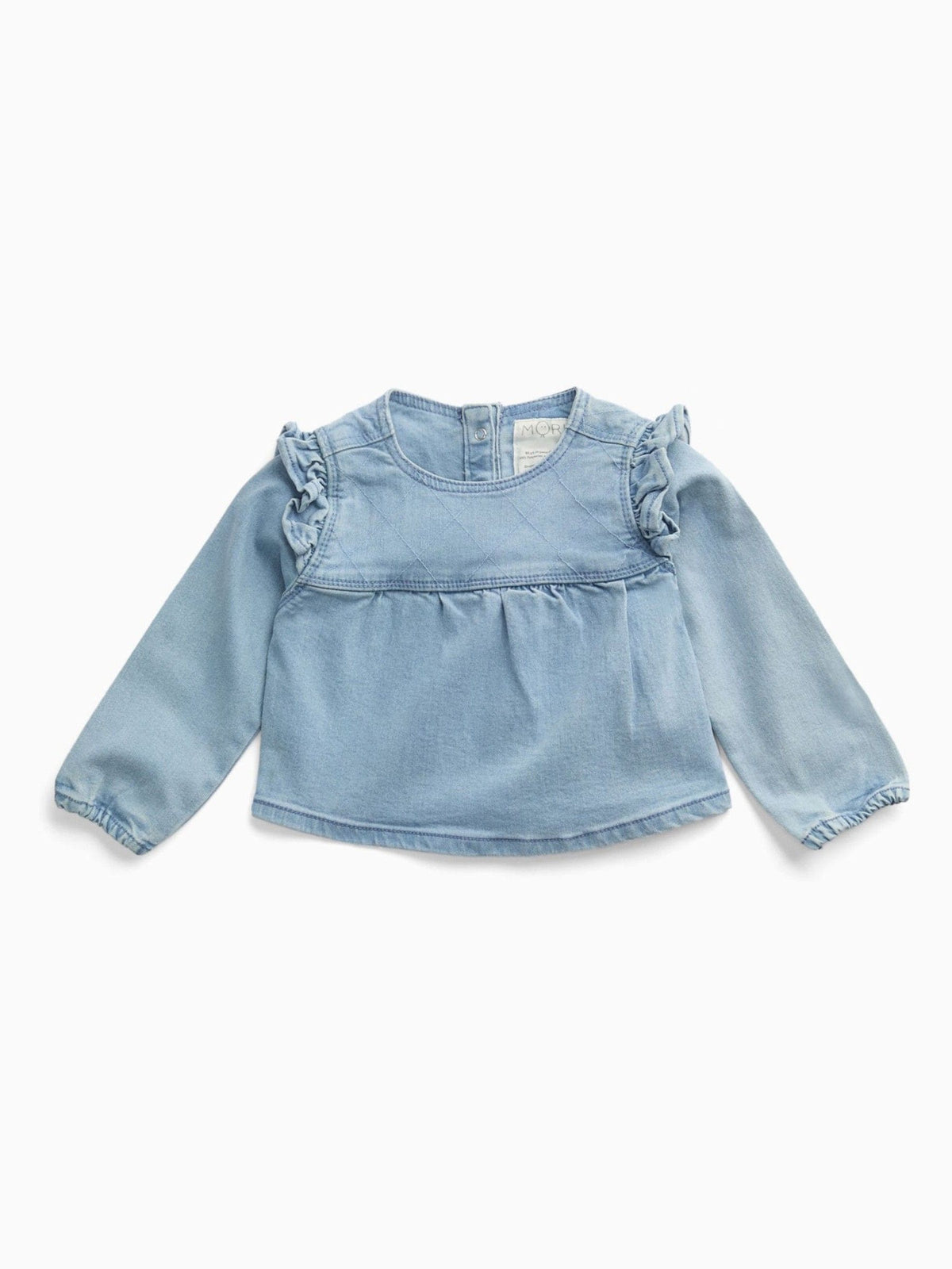 MORI Blue Denim Frill Long Sleeve Blouse - image 2
