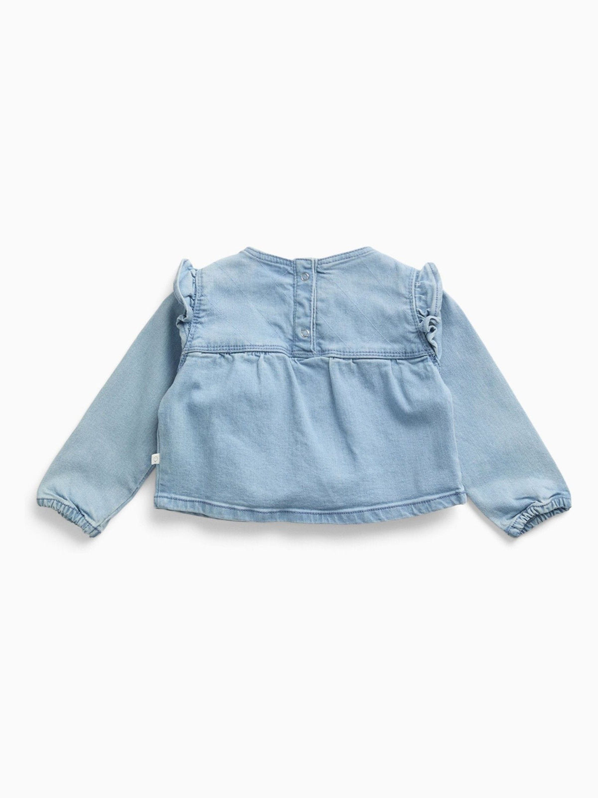 MORI Blue Denim Frill Long Sleeve Blouse - image 3