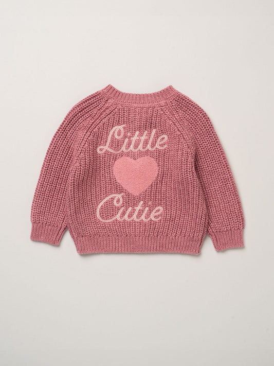 Rock-A-Bye Baby Boutique Pink Chunky Knitted Embroidered Cardigan - image 1