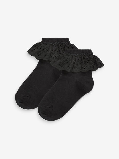 Black 2 Pack Cotton Rich Ruffle Ankle Socks image 1